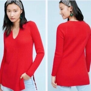 Anthropologie Red V-Neck Sweater Medium EUC